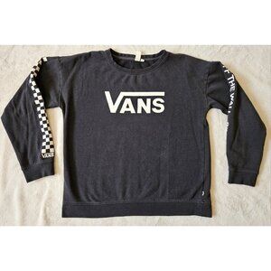 Vans Sweatshirt Womens Large Black Long Sleeve Pullover Checker Sleeve
